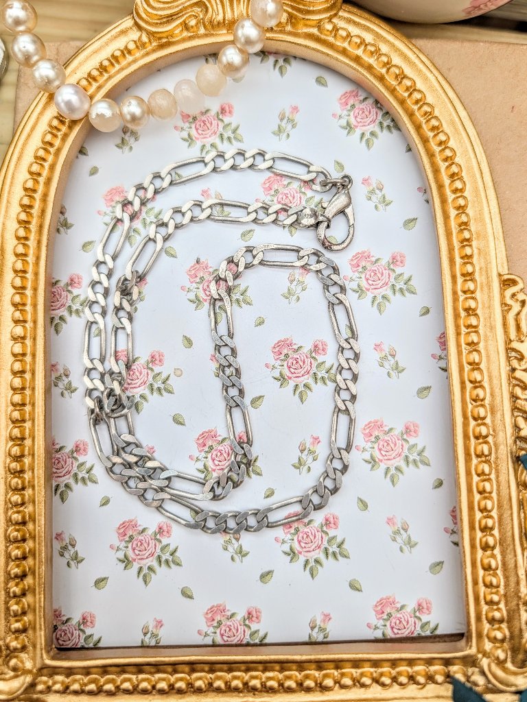 Vintage Sterling Silver Italian Figaro Chain Necklace 280$